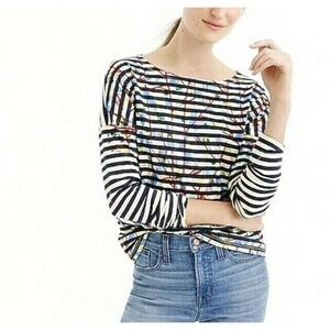 J Crew | Michael De Feo Striped T-shirt Size S Blue Floral Crewneck Long Sleeves